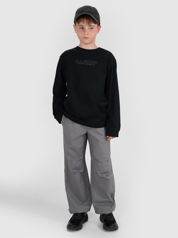 Chłopięcy longsleeve z nadrukiem 4F 4FJWAW25TLONM485 - czarny