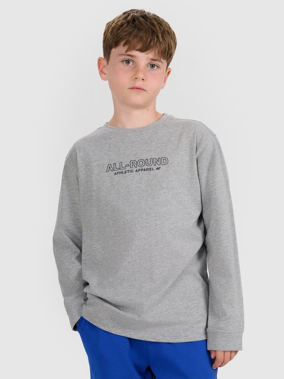 Chłopięcy longsleeve z nadrukiem 4F 4FJWAW25TLONM485 - szary