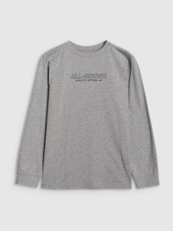 Chłopięcy longsleeve z nadrukiem 4F 4FJWAW25TLONM485 - szary