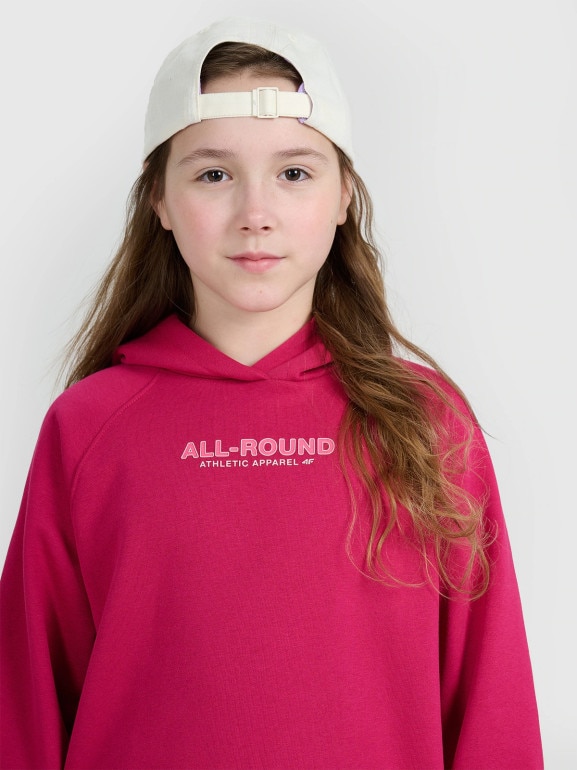 Dziewczęca bluza nierozpinana z kapturem 4F 4FJWAW25TSWSF1934 - różowa