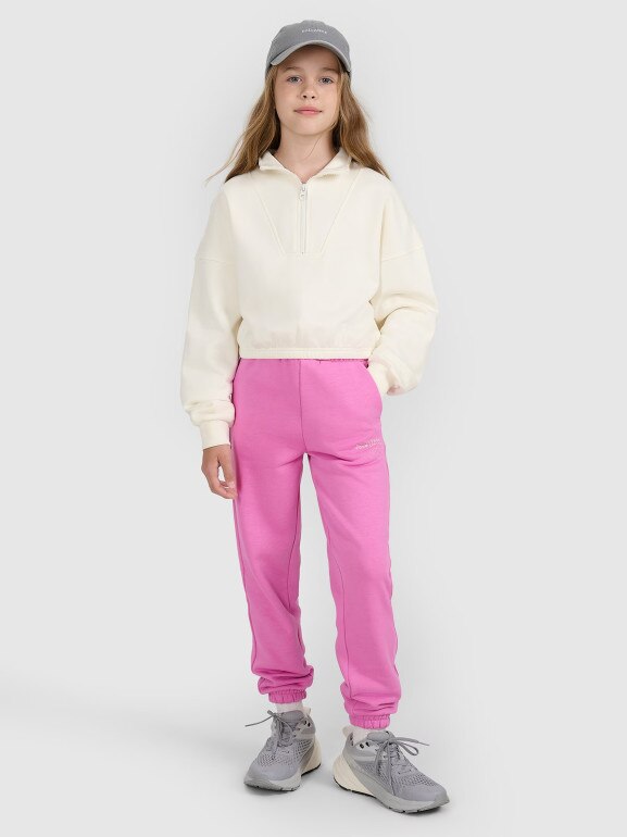 Dziewczęca bluza nierozpinana bez kaptura 4F 4FJWAW25TSWSF1939 - biała