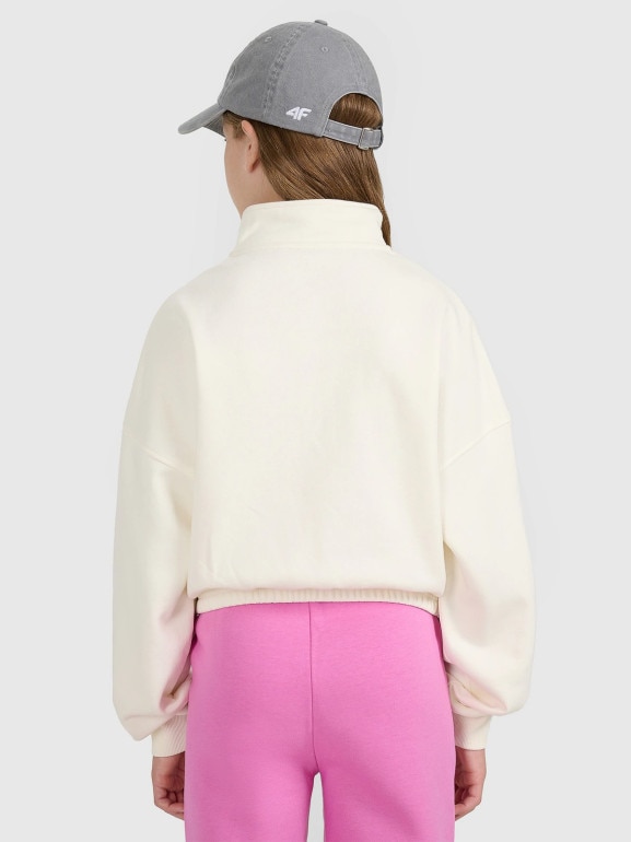 Dziewczęca bluza nierozpinana bez kaptura 4F 4FJWAW25TSWSF1939 - biała