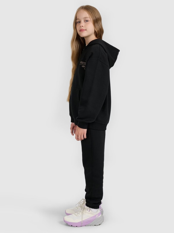 Dziewczęca bluza rozpinana z kapturem 4F 4FJWAW25TSWSF1941 - czarna