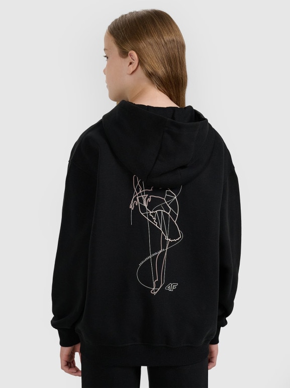 Dziewczęca bluza rozpinana z kapturem 4F 4FJWAW25TSWSF1941 - czarna
