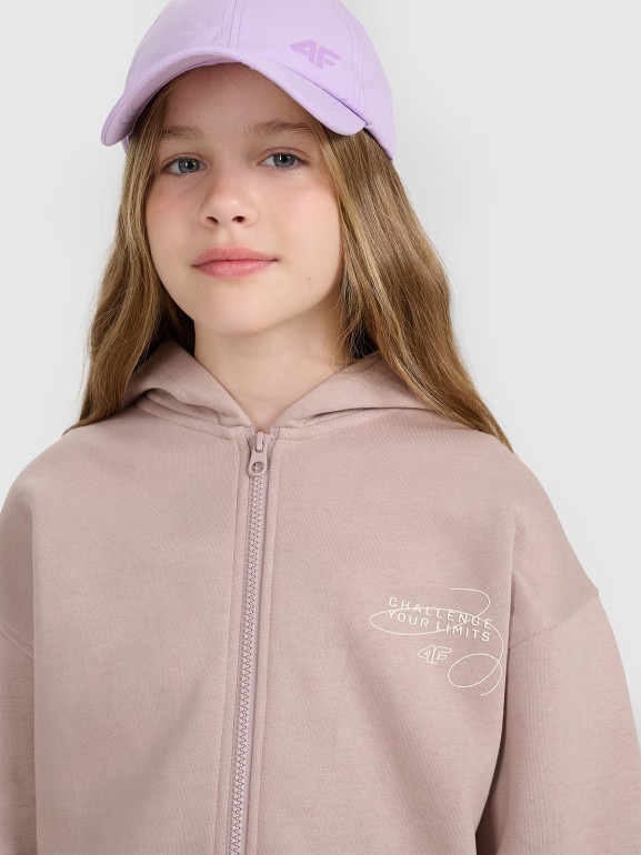 Dziewczęca bluza rozpinana z kapturem 4F 4FJWAW25TSWSF1941 - beżowa