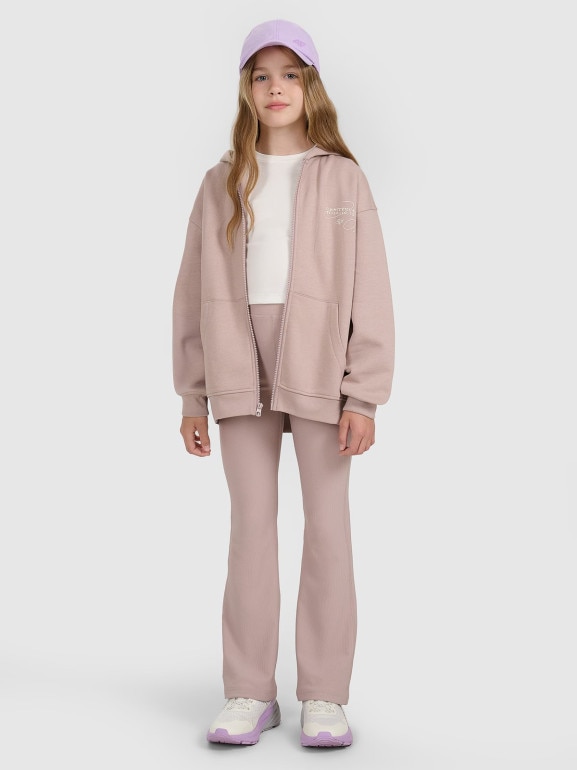 Dziewczęca bluza rozpinana z kapturem 4F 4FJWAW25TSWSF1941 - beżowa
