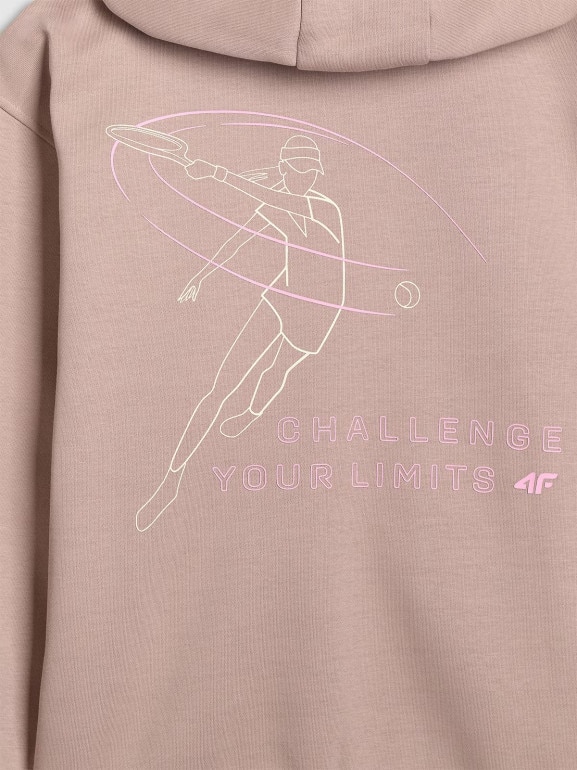 Dziewczęca bluza rozpinana z kapturem 4F 4FJWAW25TSWSF1941 - beżowa