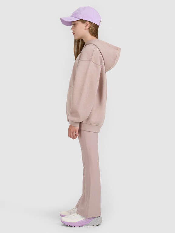 Dziewczęca bluza rozpinana z kapturem 4F 4FJWAW25TSWSF1941 - beżowa