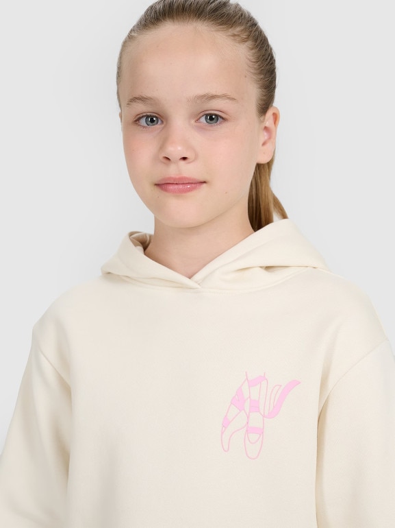 Dziewczęca bluza nierozpinana z kapturem 4F 4FJWAW25TSWSF2147 - biała