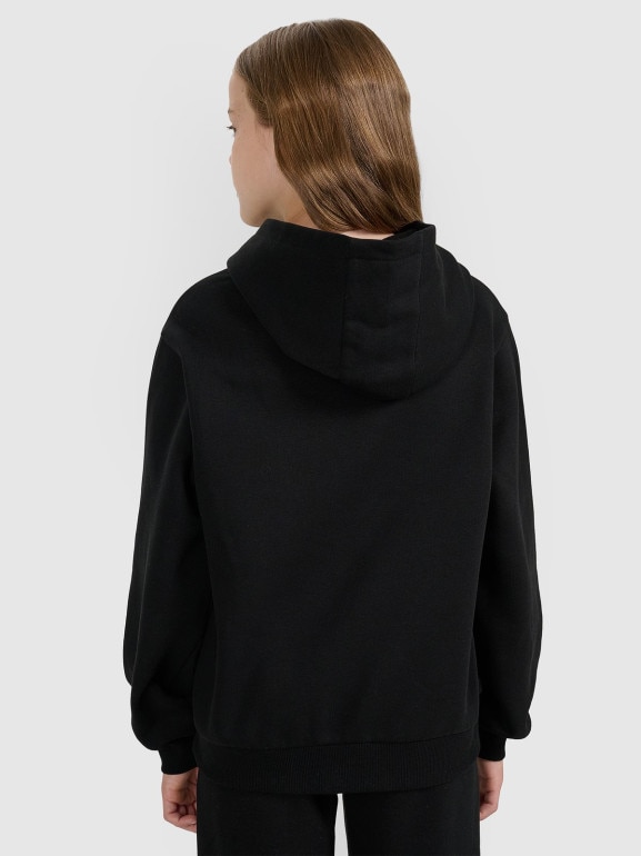 Dziewczęca bluza nierozpinana z kapturem 4F 4FJWAW25TSWSF2147 - czarna