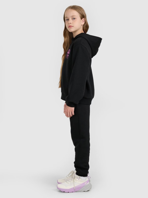 Dziewczęca bluza nierozpinana z kapturem 4F 4FJWAW25TSWSF2147 - czarna