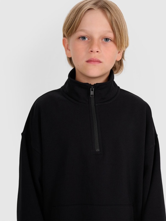 Chłopięca bluza ze stójką bez kaptura 4F 4FJWAW25TSWSM1956 - czarna