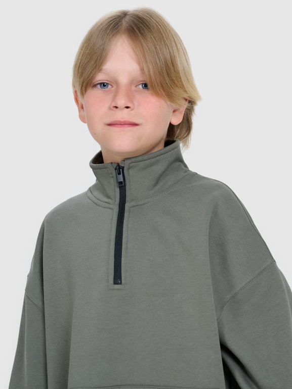 Chłopięca bluza ze stójką bez kaptura 4F 4FJWAW25TSWSM1956 - khaki