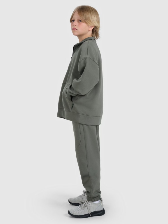 Chłopięca bluza ze stójką bez kaptura 4F 4FJWAW25TSWSM1956 - khaki