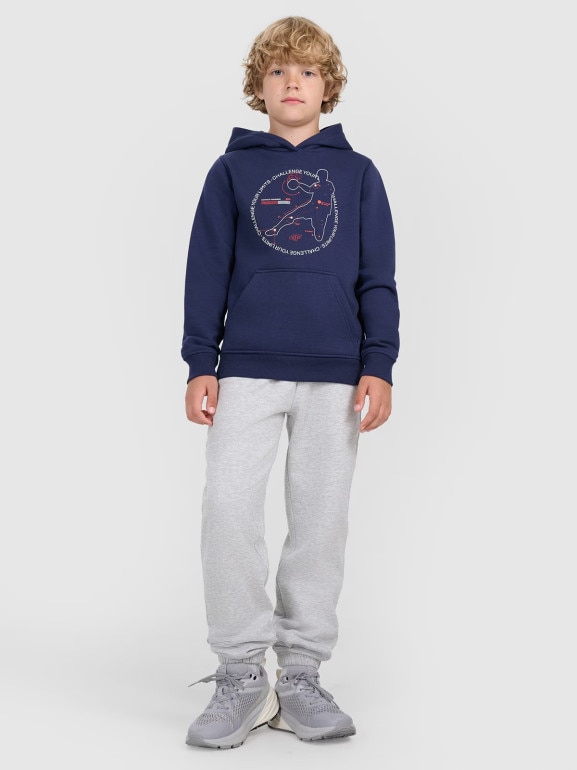 Chłopięca bluza nierozpinana z kapturem 4F 4FJWAW25TSWSM1958 - granatowa