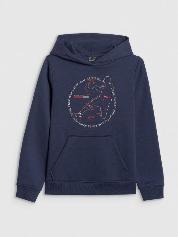 Chłopięca bluza nierozpinana z kapturem 4F 4FJWAW25TSWSM1958 - granatowa