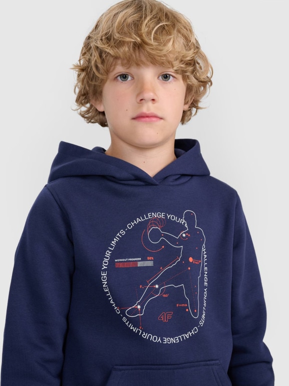Chłopięca bluza nierozpinana z kapturem 4F 4FJWAW25TSWSM1958 - granatowa