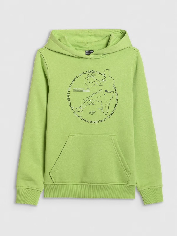 Chłopięca bluza nierozpinana z kapturem 4F 4FJWAW25TSWSM1958 - zielona