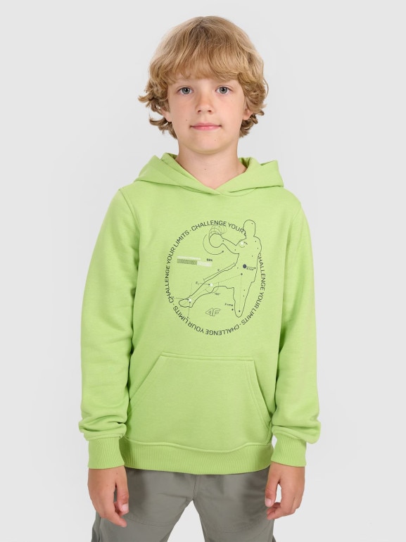 Chłopięca bluza nierozpinana z kapturem 4F 4FJWAW25TSWSM1958 - zielona