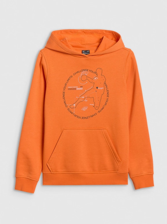 Chłopięca bluza nierozpinana z kapturem 4F 4FJWAW25TSWSM1958 - cpomarańczowa