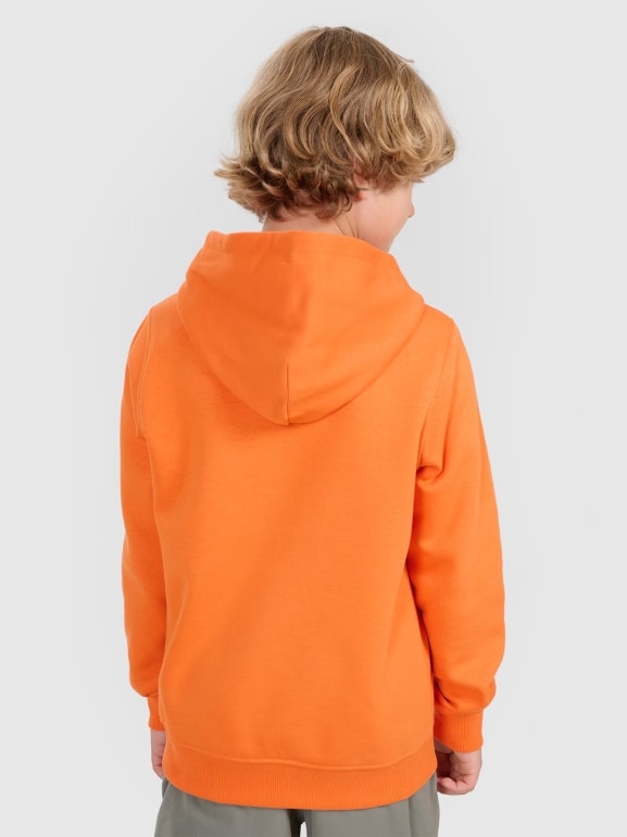 Chłopięca bluza nierozpinana z kapturem 4F 4FJWAW25TSWSM1958 - cpomarańczowa