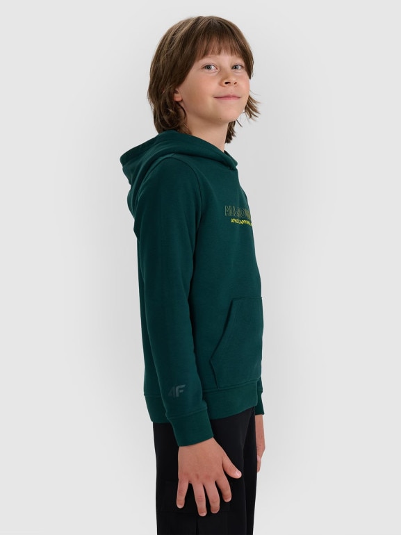 Chłopięca bluza nierozpinana z kapturem 4F 4FJWAW25TSWSM1959 - zielona