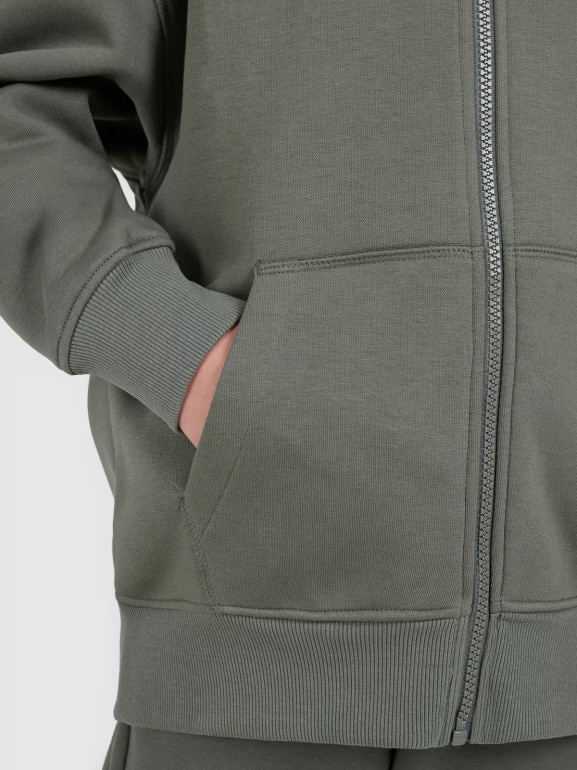 Chłopięca bluza rozpinana z kapturem 4F 4FJWAW25TSWSM2135 - khaki