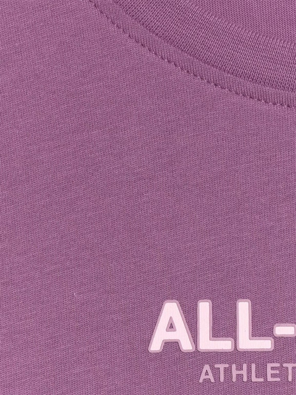 Dziewczęcy t-shirt z nadrukiem oversize 4F 4FJWAW25TTSHF2387 - fioletowy