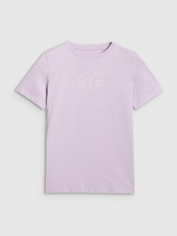 Dziewczęcy t-shirt z nadrukiem 4F 4FJWAW25TTSHF2388 - fioletowy