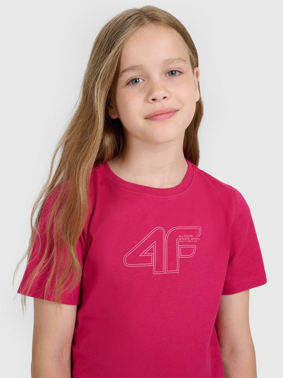 Dziewczęcy t-shirt z nadrukiem 4F 4FJWAW25TTSHF2388 - różowy