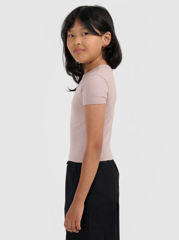 Dziewczęcy crop top 4F 4FJWAW25TTSHF2393 - beżowy
