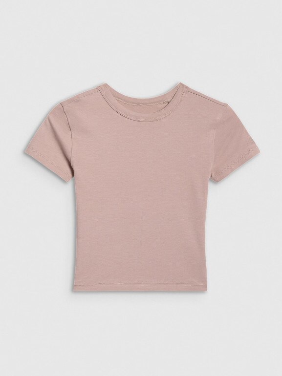 Dziewczęcy crop top 4F 4FJWAW25TTSHF2393 - beżowy