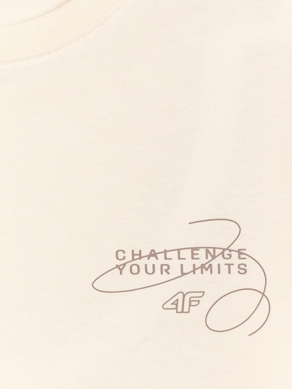 Dziewczęcy t-shirt oversize z nadrukiem 4F 4FJWAW25TTSHF2394 - biały