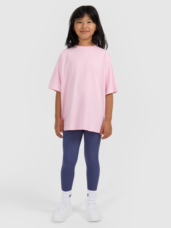 Dziewczęcy t-shirt oversize z nadrukiem 4F 4FJWAW25TTSHF2394 - różowy