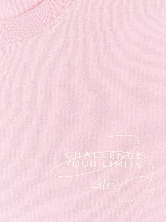 Dziewczęcy t-shirt oversize z nadrukiem 4F 4FJWAW25TTSHF2394 - różowy