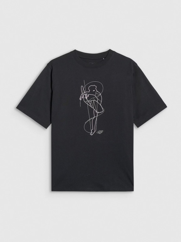 Dziewczęcy t-shirt oversize z nadrukiem 4F 4FJWAW25TTSHF2395 - czarny
