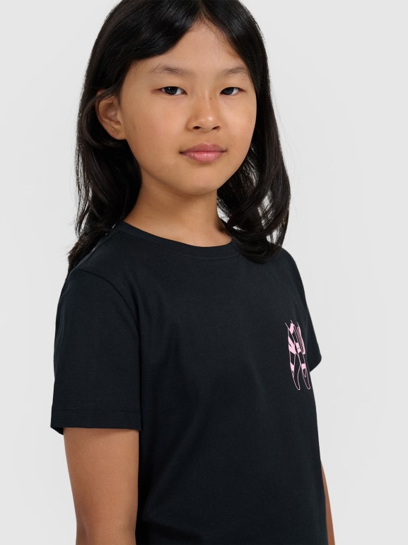 Dziewczęcy t-shirt z nadrukiem 4F 4FJWAW25TTSHF2396 - czarny