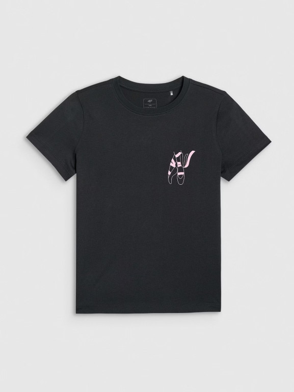 Dziewczęcy t-shirt z nadrukiem 4F 4FJWAW25TTSHF2396 - czarny