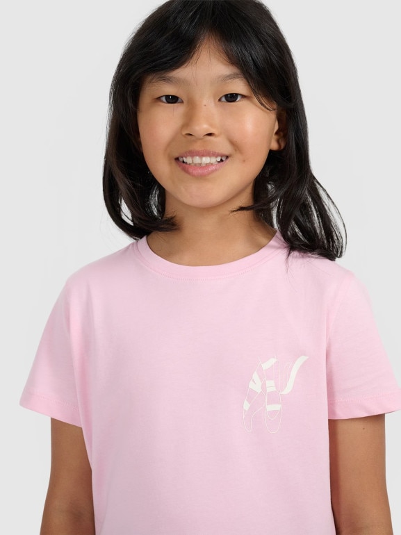Dziewczęcy t-shirt z nadrukiem 4F 4FJWAW25TTSHF2396 - różowy