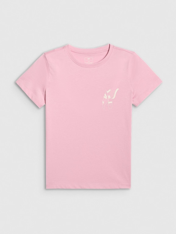 Dziewczęcy t-shirt z nadrukiem 4F 4FJWAW25TTSHF2396 - różowy