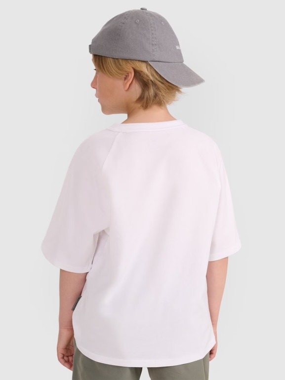 Chłopięcy t-shirt oversize 4F 4FJWAW25TTSHM2411 - biały