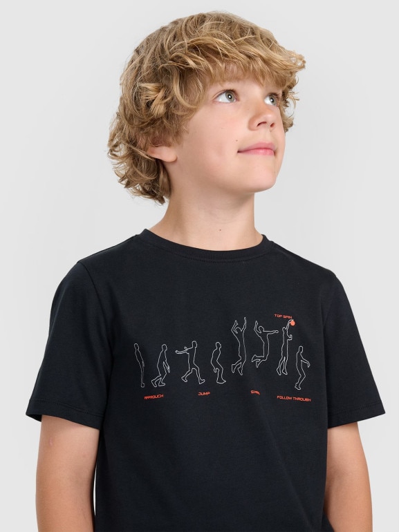 Chłopięcy t-shirt z nadrukiem 4F 4FJWAW25TTSHM2414 - czarny