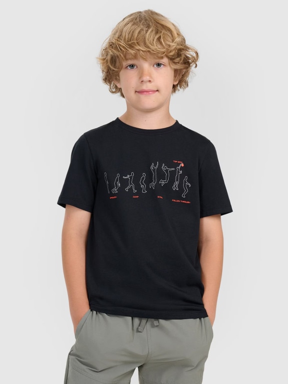 Chłopięcy t-shirt z nadrukiem 4F 4FJWAW25TTSHM2414 - czarny