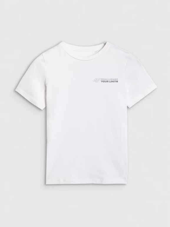 Chłopięcy t-shirt z nadrukiem 4F 4FJWAW25TTSHM2415 - biały
