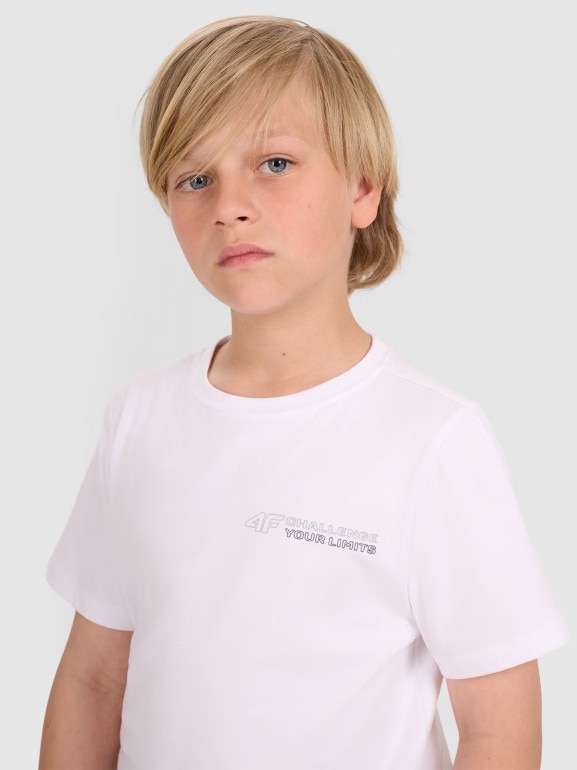 Chłopięcy t-shirt z nadrukiem 4F 4FJWAW25TTSHM2415 - biały