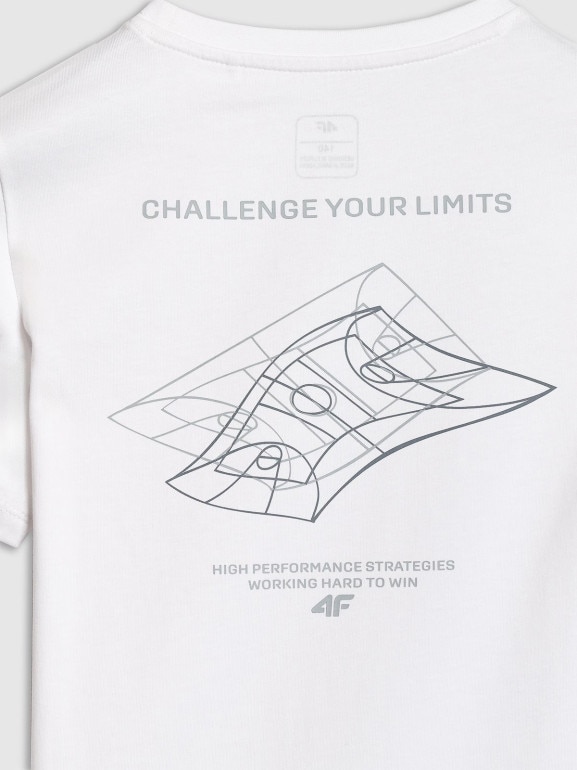 Chłopięcy t-shirt z nadrukiem 4F 4FJWAW25TTSHM2415 - biały