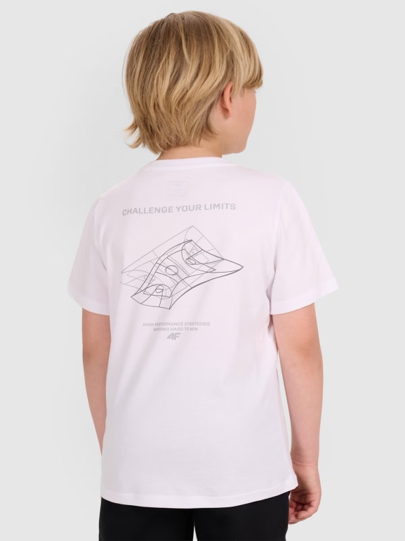 Chłopięcy t-shirt z nadrukiem 4F 4FJWAW25TTSHM2415 - biały