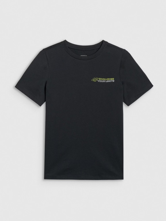 Chłopięcy t-shirt z nadrukiem 4F 4FJWAW25TTSHM2415 - czarny