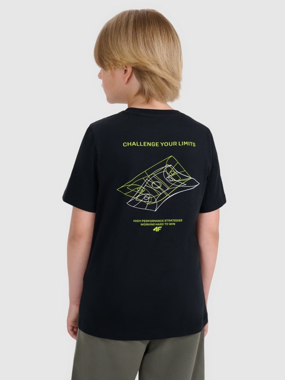 Chłopięcy t-shirt z nadrukiem 4F 4FJWAW25TTSHM2415 - czarny