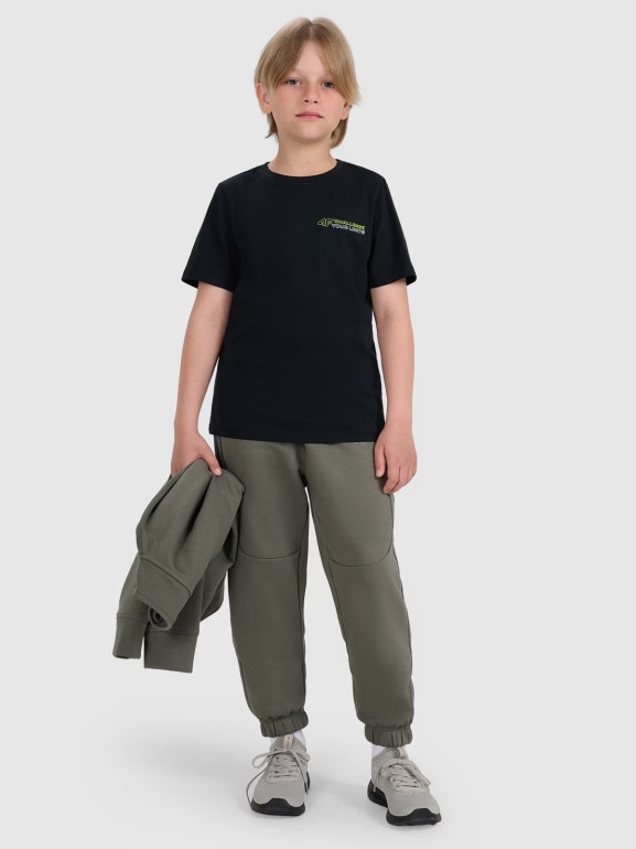Chłopięcy t-shirt z nadrukiem 4F 4FJWAW25TTSHM2415 - czarny